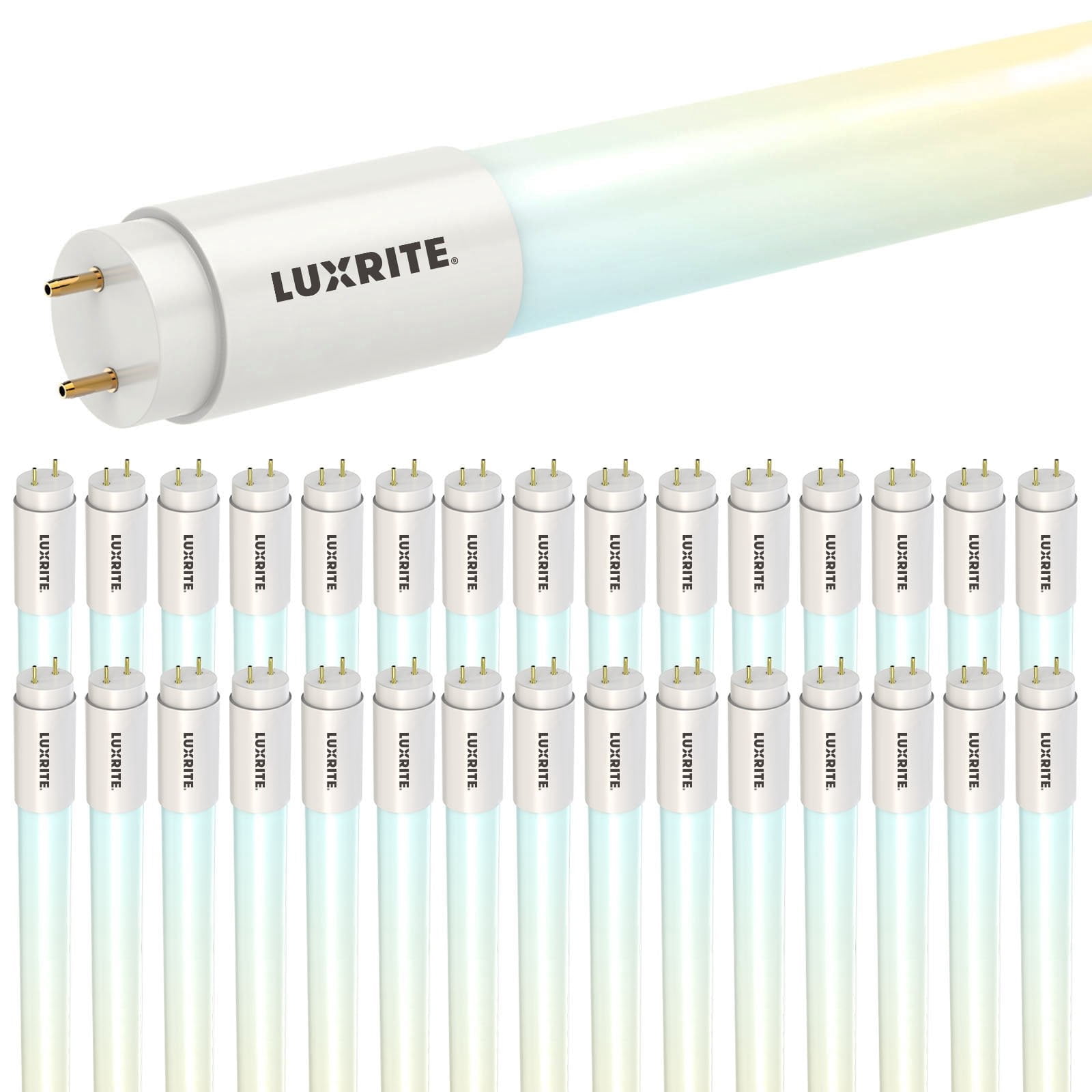 Luxrite 30-Pack 4FT T8 LED Tube Lights, 12W/15W/18W Tunable, 5CCT 3000K-6500K, Ballast Bypass, Up to 2250LM, UL, DLC
