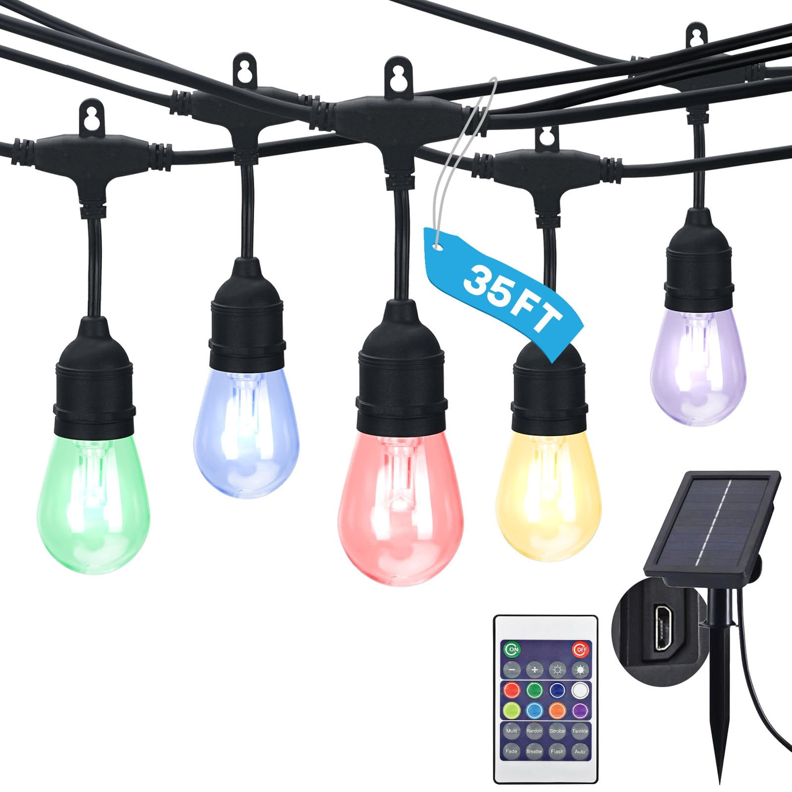 35FT Multicolor Solar Powered LED Outdoor String Lights