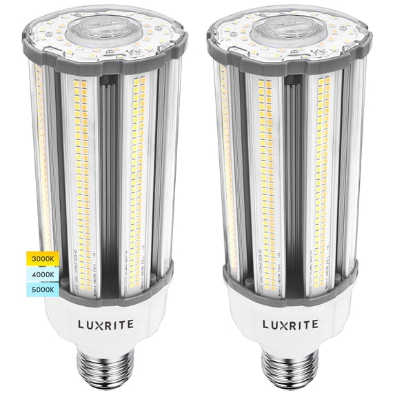 Luxrite 36W/54W/63W LED Corn Light Bulb, 175W HID Equivalent, 3 Color Selectable, Up to 9300 Lumens, E39 Base 2-Pack