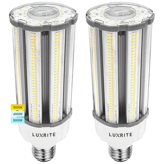 Luxrite 36W/54W/63W LED Corn Light Bulb, 175W HID Equivalent, 3 Color Selectable, Up to 9300 Lumens, E39 Base 2-Pack