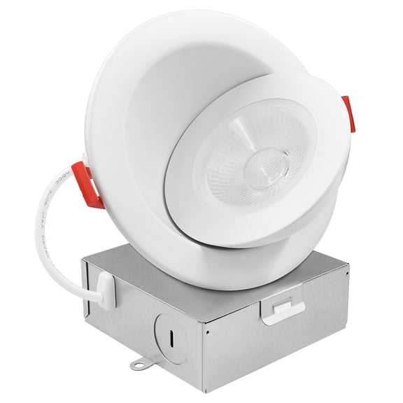 Luxrite 4" Floating Gimbal LED Trimless Recessed Light J-Box CRI 90 5CCT Dimmable 12W 1000 Lumens Damp Rated IC Rated ETL