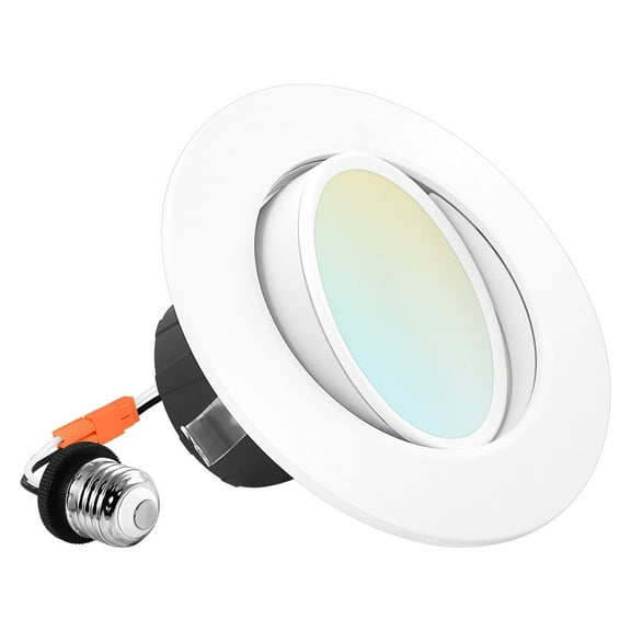 Luxrite 4" Gimbal LED Recessed Light, 8W=60W, 5 Color Selectable, Dimmable, 700 Lumens, Wet Rated, ETL Listed