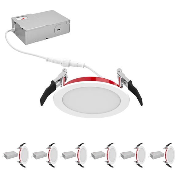Luxrite 4 In. LED Recessed Light, 5CCT, 2 Hour Fire Rated, 820LM, 10W, Dimmable, CRI90, IC Rated, UL Listed 6 Pack