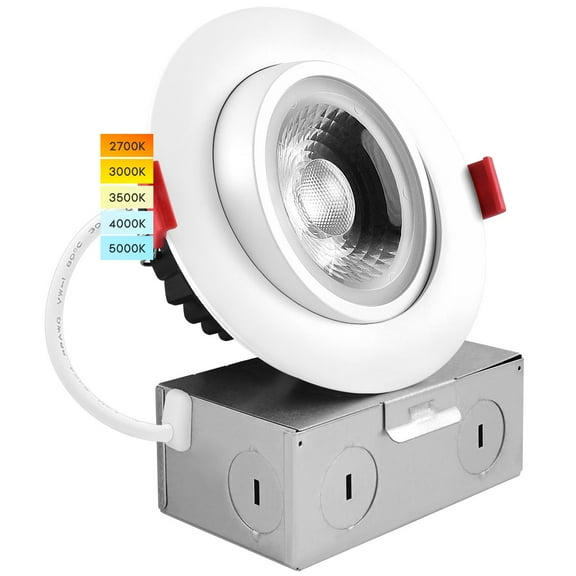 Luxrite 4 Inch Gimbal LED Recessed Light 11W=75W 5CCT, 2700K-5000K 1000LM Dimmable IC & Damp Rated, ETL Listed