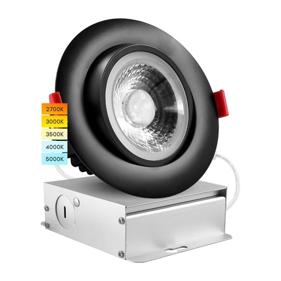 Luxrite 4 Inch Gimbal LED Recessed Light 11W=75W 5CCT Selectable 2700K-5000K 1000LM Dimmable Damp Rated Black