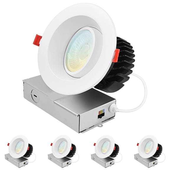 Luxrite 4 Inch Gimbal LED Recessed Light J-Box CRI90 18W 5CCT 2700K-5000K 1500 Lumens Dimmable IC Rated Damp Rated ETL 4 Pack