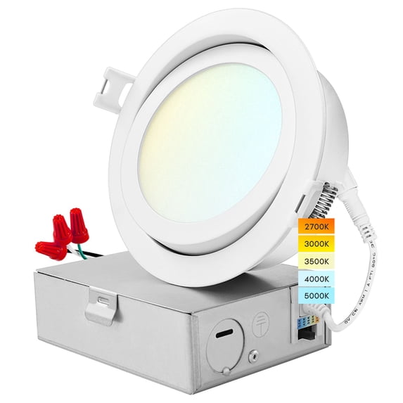 Luxrite 4 Inch Gimbal LED Recessed Lighting, 5 Color Selectable 2700K-5000K, 950 Lumens, Dimmable, 12W, Wet Rated, ETL Listed