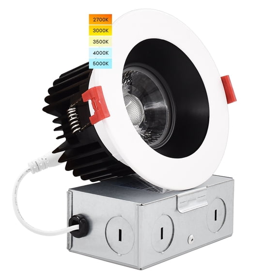 Luxrite 4 Inch LED Recessed Light, 15W, 5 Color Selectable, 1100 Lumens, Dimmable, Wet Rated - White and Black Trim