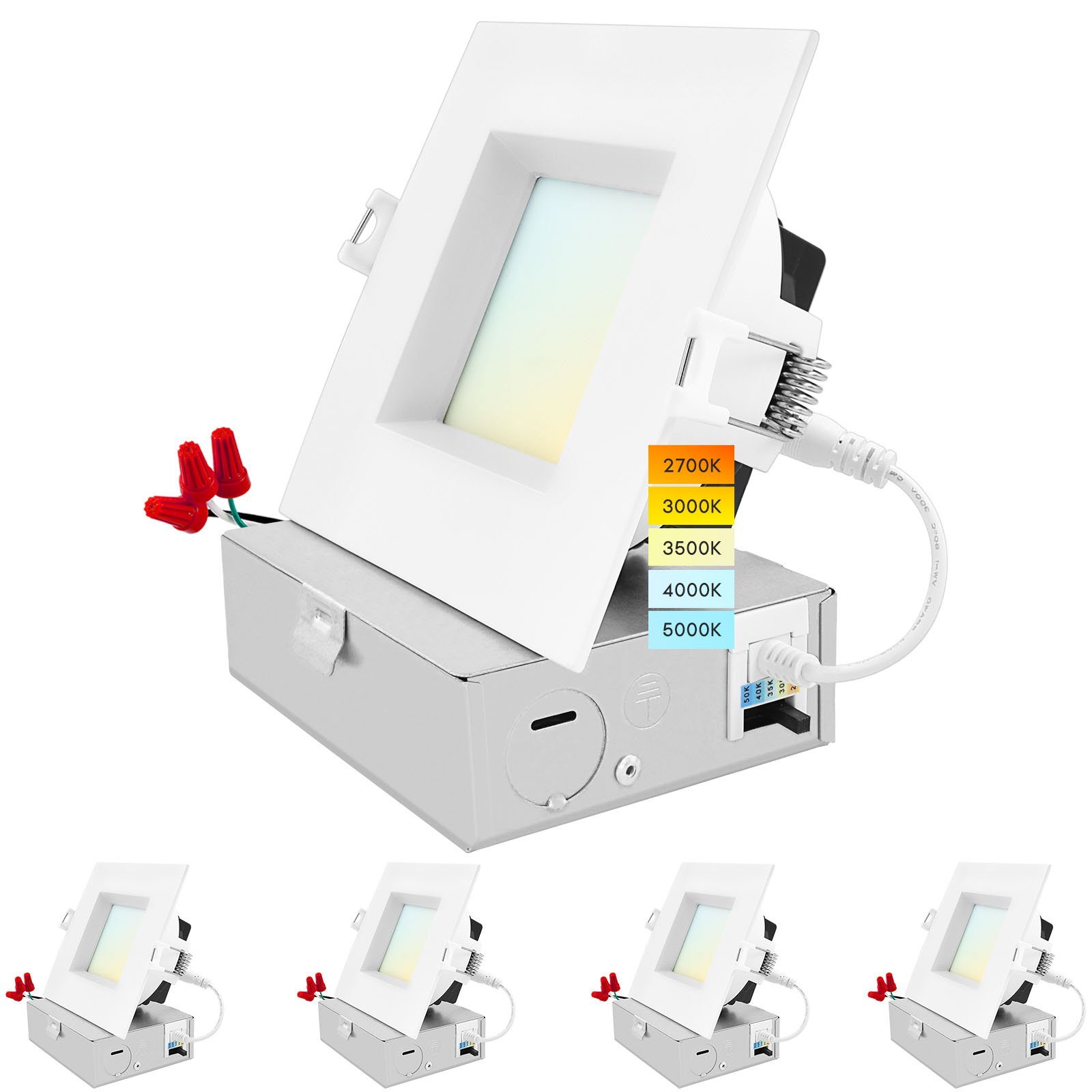 Luxrite 4 Inch Square LED Recessed Ceiling Light JBox 15W 5 Color