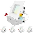 thumbnail image 1 of Luxrite 4 Inch Square LED Recessed Ceiling Light J-Box 15W 5 Color Selectable 1300LM Dimmable Wet Rated ETL 4 Pack, 1 of 7