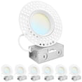 thumbnail image 1 of Luxrite 4 Inch Trimless LED Recessed Light, 15W, 5CCT 2700K-5000K, Dimmable, 1200LM, CRI 90, Wet & IC Rated, ETL 6-Pack, 1 of 7