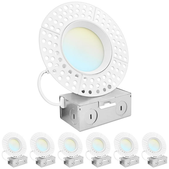 Luxrite 4 Inch Trimless LED Recessed Light, 15W, 5CCT 2700K-5000K, Dimmable, 1200LM, CRI 90, Wet & IC Rated, ETL 6-Pack