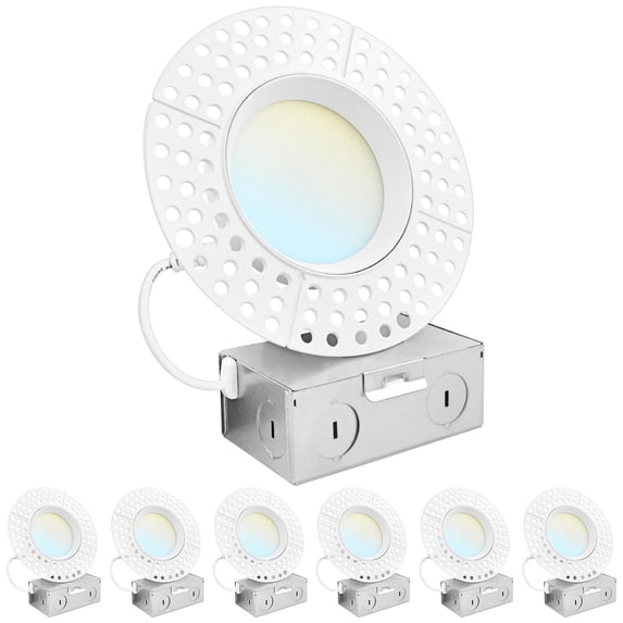 Luxrite 4 Inch Trimless LED Recessed Light, 15W, 5CCT 2700K-5000K, Dimmable, 1200LM, CRI 90, Wet & IC Rated, ETL 6-Pack