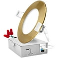 thumbnail image 1 of Luxrite 4 Inch Ultra Thin LED Recessed Light J-Box, 10W, 5CCT, Dimmable, 750 Lumens, Brass Trim, 1 of 7