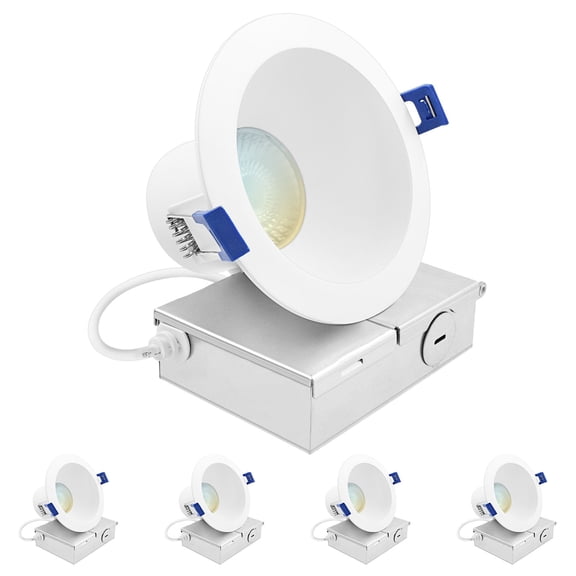 Luxrite 4" LED Recessed Ceiling Light J-Box 12W 5CCT 1160 Lumens Dimmable Canless Downlight Wet Rated IC Rated ETL 4 Pack