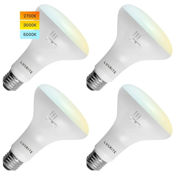 Luxrite 4-Pack BR30 LED Flood Light Bulb, 3 Color Selectable, Dimmable, 850 Lumens, 10 Watt, Damp Rated