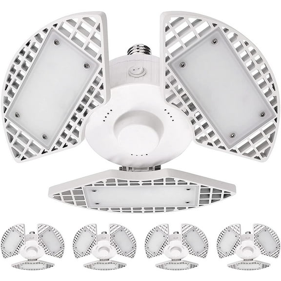 Luxrite 4-Pack LED Garage Light 80W 8000 Lumens Deformable 5000K Bright White E26 Screw In Shop Light Adjustable