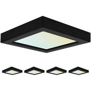 Luxrite 4 Square LED Flush Mount 10W 3 Color Selectable 600 Lumens Dimmable Damp Rated Black Trim 4 Pack