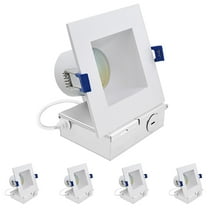 Luxrite 4" Square LED Recessed Ceiling Light J-Box 12W 5CCT 1060 Lumens Dimmable Wet Rated IC Rated ETL Listed 4 Pack