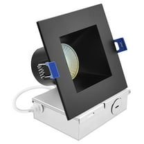 Luxrite 4" Square LED Recessed Ceiling Light J-Box 12W 5CCT 840 Lumens Dimmable Wet Rated IC Rated ETL Listed Black