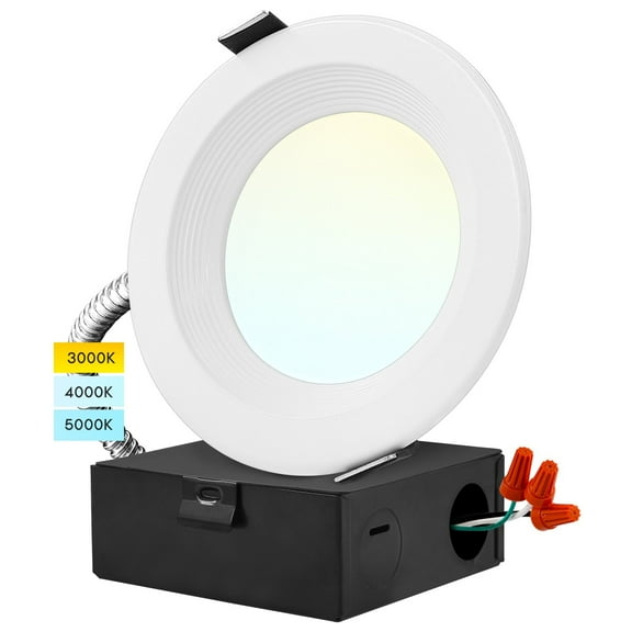 Luxrite 4 inch Commercial LED Recessed Light J-Box, 9/12/15W, 3 Color Selectable 3000K-5000K, IC Rated, Wet Rated