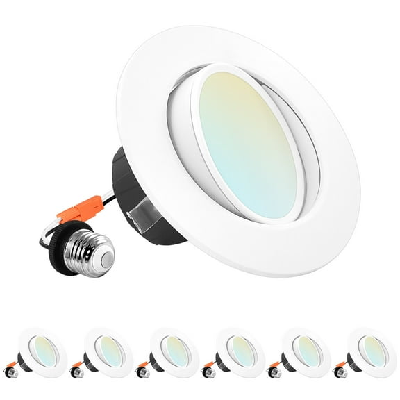 Luxrite 4 inch Gimbal LED Recessed Light, 8W=60W, 5 Color Selectable, Dimmable, 700 Lumens, Wet Rated, ETL Listed 6-Pack