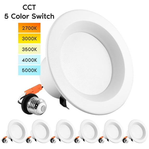 Luxrite 4 inch LED Recessed Can Lights, 5 Color Temperature Selectable, Dimmable, 750 Lumens, Wet Rated, ETL Listed 6-Pack