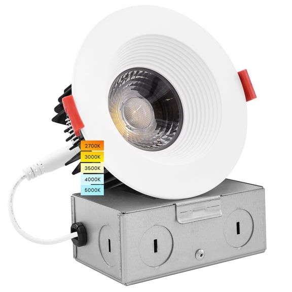 Luxrite 4 inch LED Recessed Light J-Box 15W 5 Color Selectable Dimmable Wet Rated IC Rated Baffle Trim