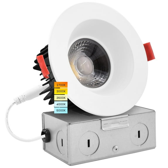 Luxrite 4 inch LED Recessed Light J-Box 15W 5 Color Selectable Dimmable Wet Rated IC Rated Smooth Trim