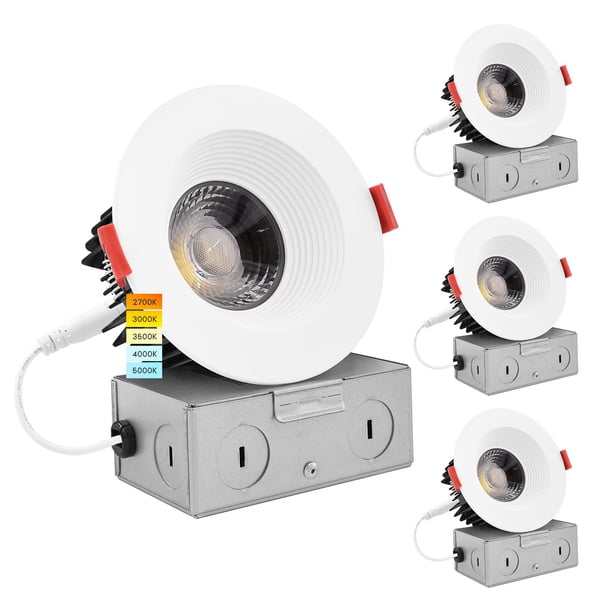 Luxrite 4 Inch LED Recessed Light With Junction Box - 15W, 5 Color Selectable, Dimmable, Wet Rated
