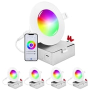 Luxrite 4 inch Smart LED Recessed Lighting, RGBW Color Changing, WiFi App and Voice Control, Alexa and Google Home 4-Pack
