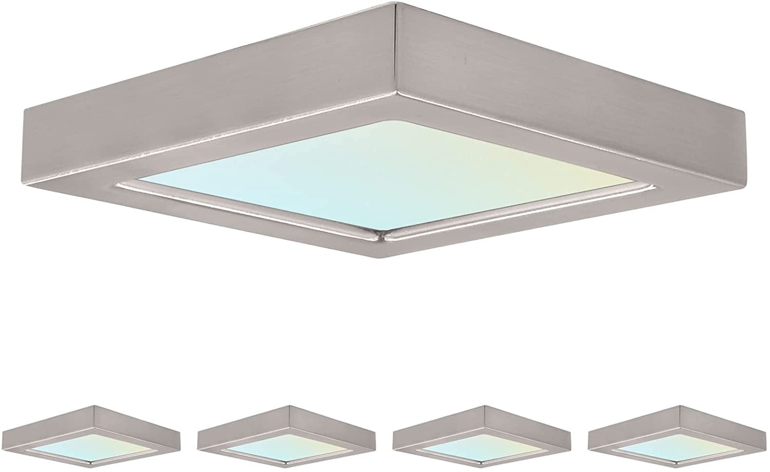 Luxrite 4" Square Silver LED Flush Mount 3-Color Selectable 600 Lumens