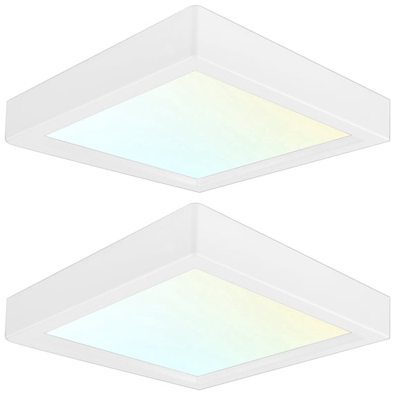 Luxrite 4 inch Square LED Flush Mount Ceiling Light Fixture 10W 3 Color Selectable 600 Lumens Dimmable Damp Rated ETL Listed 2-Pack