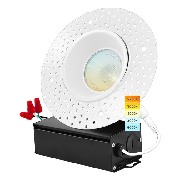 Luxrite 4 inch Trimless LED Recessed Light 5 Color Option Plaster Downlight 1000 Lumens Dimmable Wet Rated