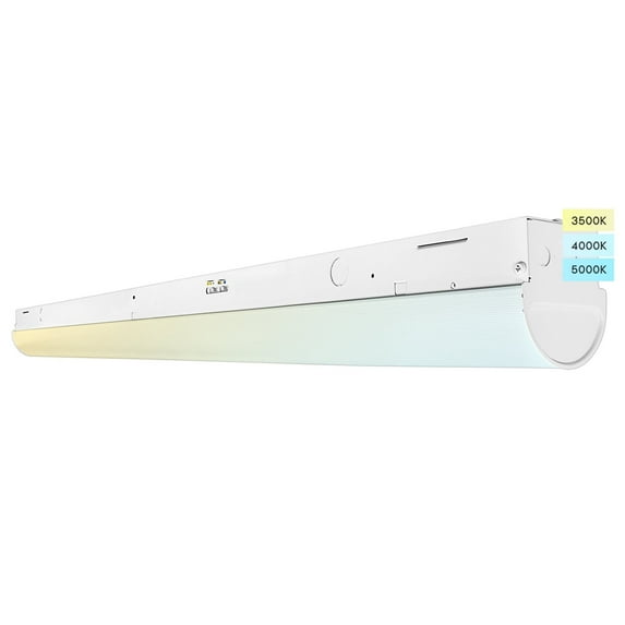 Luxrite 4FT LED Strip Light Fixture, 34W/38W/45W, Up to 5940 Lumens, 3 Color Selectable 3500K-5000K, Dimmable, Damp Rated, UL Listed
