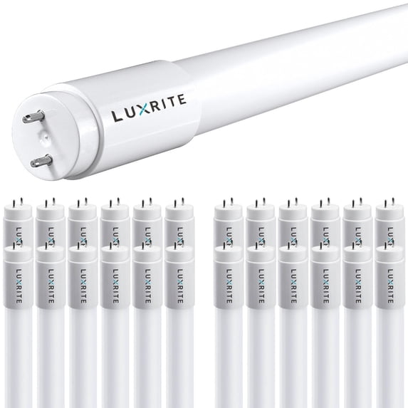 Luxrite 4FT T8 LED Tube Light, Ballast and Ballast Bypass, 13W=32W, 6500K Daylight, F32T8, Damp Rated 25-Pack