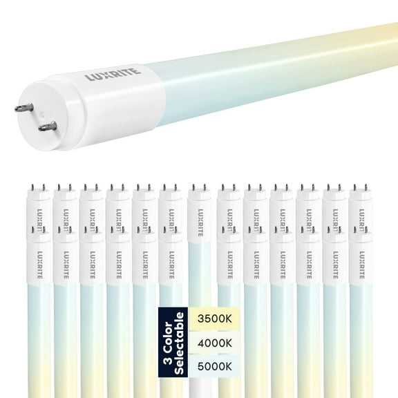 Luxrite 4FT T8 LED Tube Light, Type A+B, 13W=32W, 3 Colors Option, Plug and Play or Ballast Bypass, 1950 Lumens, F32T8, Frosted Cover, UL Listed 12 Pack