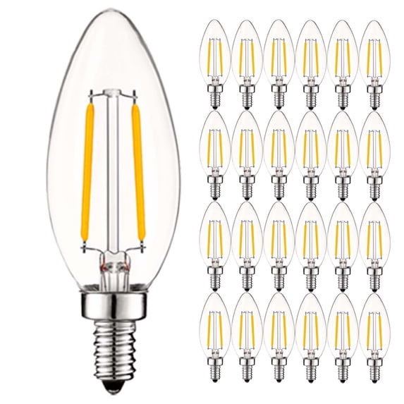 Luxrite 4W E12 Vintage Candelabra Dimmable LED Light Bulbs, 40W Equivalent 400 Lumens, 2700K Warm White, Blunt Tip, 24-Pack