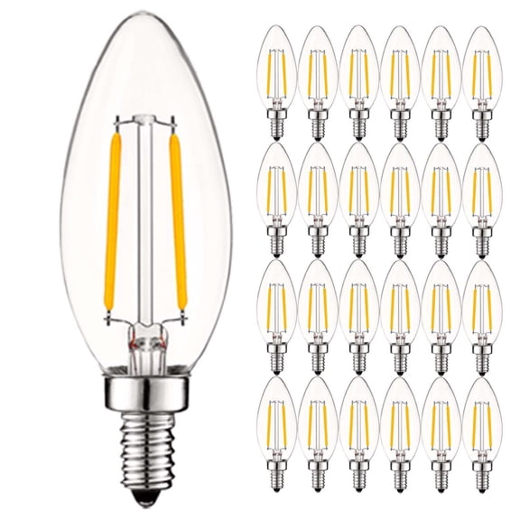 Luxrite 4W E12 Vintage Candelabra Dimmable LED Light Bulbs, 40W Equivalent 400 Lumens, 2700K Warm White, Blunt Tip, 24-Pack