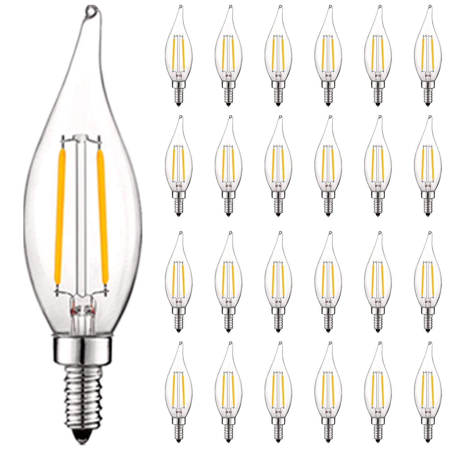 Dimmable Warm White LED Candelabra Light Bulbs, 24-Pack