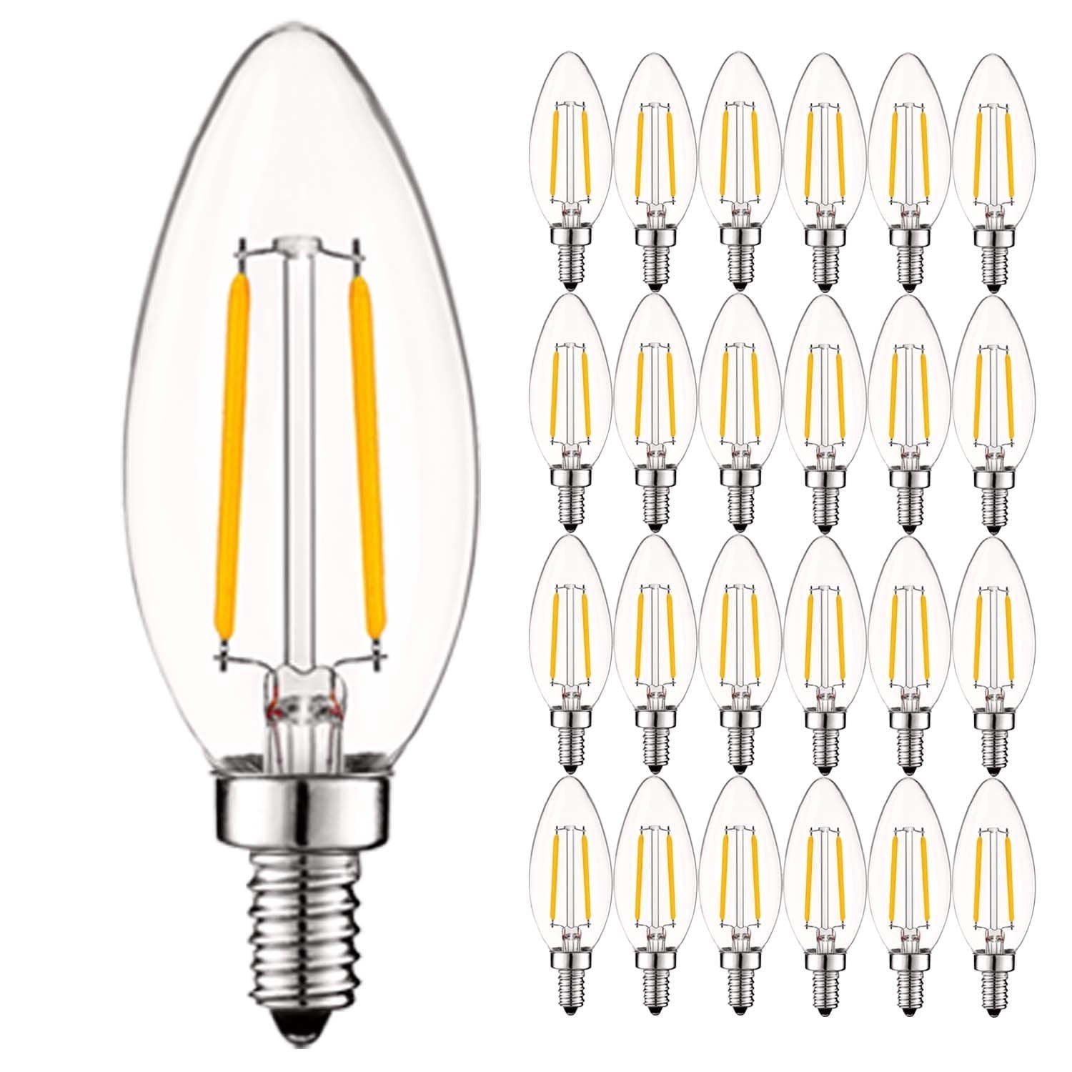 Luxrite 4W E12 Vintage Candelabra Dimmable LED Light Bulbs, 40W Equivalent 400 Lumens, 3000K Soft White, Blunt Tip, 24-Pack