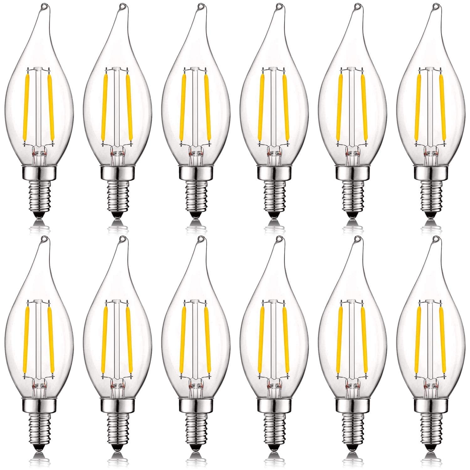 Luxrite 4W E12 Vintage Candelabra Dimmable LED Light Bulbs, 40W Equivalent 400 Lumens, 3000K Soft White, Flame Tip, 12-Pack