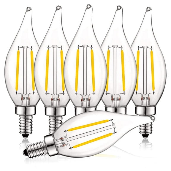 Luxrite 4W E12 Vintage Candelabra Dimmable LED Light Bulbs, 40W Equivalent 400 Lumens, 3000K Soft White, Flame Tip, 6-Pack