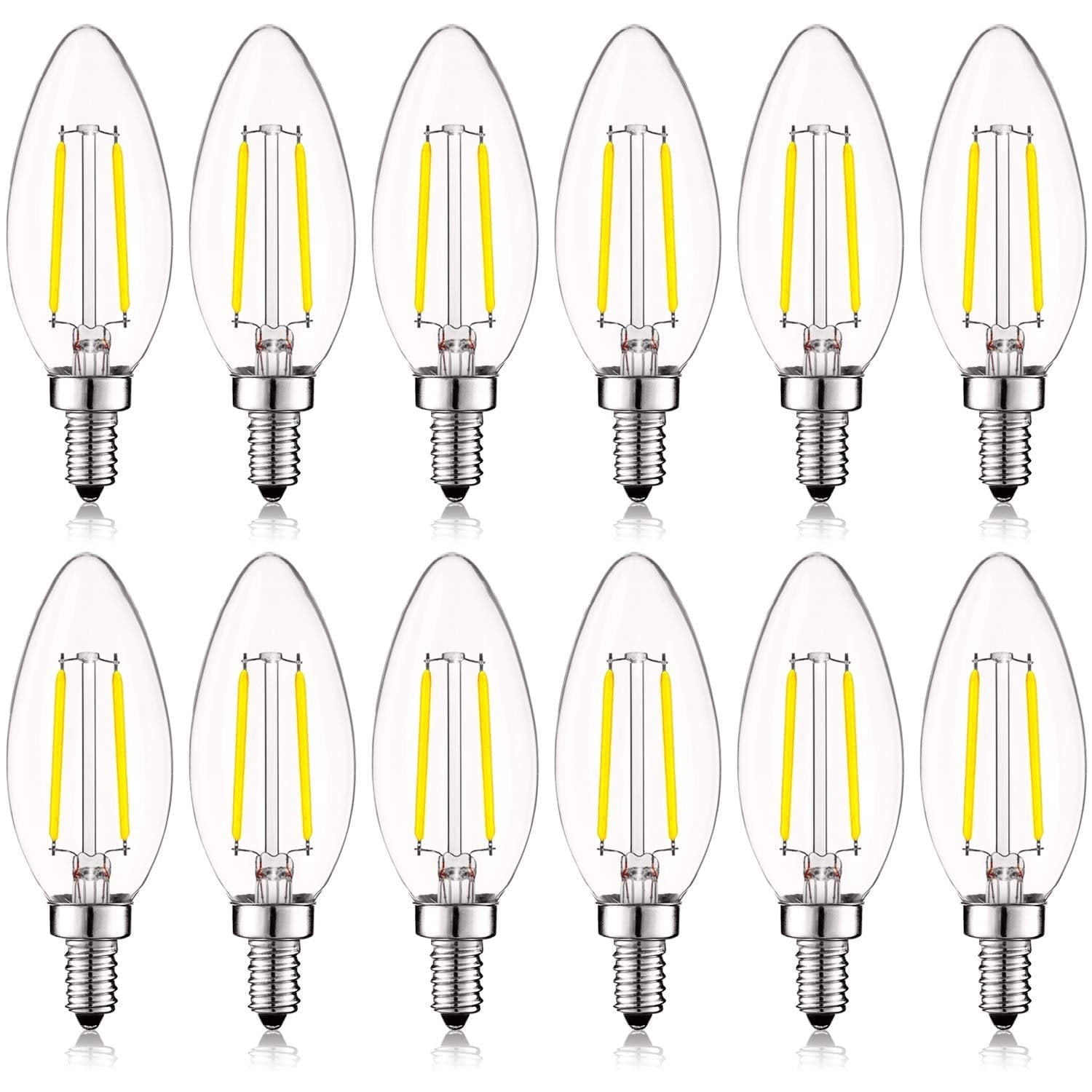 Luxrite 4W E12 Vintage Candelabra Dimmable LED Light Bulbs, 40W Equivalent 400 Lumens, 5000K Bright White, Blunt Tip, 12-Pack