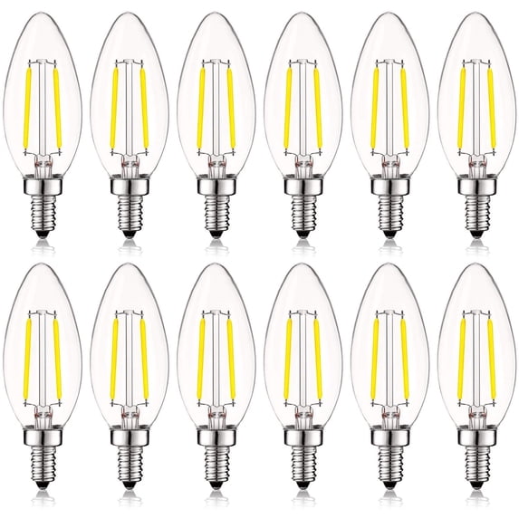 Luxrite 4W E12 Vintage Candelabra Dimmable LED Light Bulbs, 40W Equivalent 400 Lumens, 5000K Bright White, Blunt Tip, 12-Pack