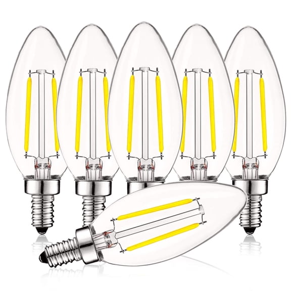 Luxrite 4W E12 Vintage Candelabra Dimmable LED Light Bulbs, 40W Equivalent 400 Lumens, 5000K Bright White, Blunt Tip, 6-Pack