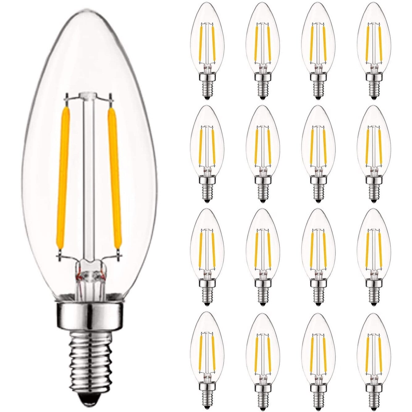 Vintage Soft White Dimmable LED Candelabra Bulbs, 16 Pack