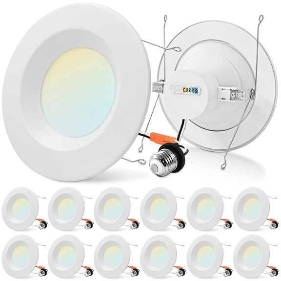 Luxrite 5/6" Retrofit LED Recessed Light, 17W=90W, 1500 Lumens, 5CCT, Dimmable, Wet Rated, ETL 12 Pack