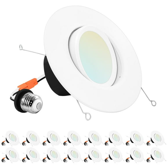 Luxrite 5/6 inch Gimbal LED Recessed Light 11W=90W 5 Color Selectable Dimmable 1100Lumens Wet Rated ETL Listed 16-Pack