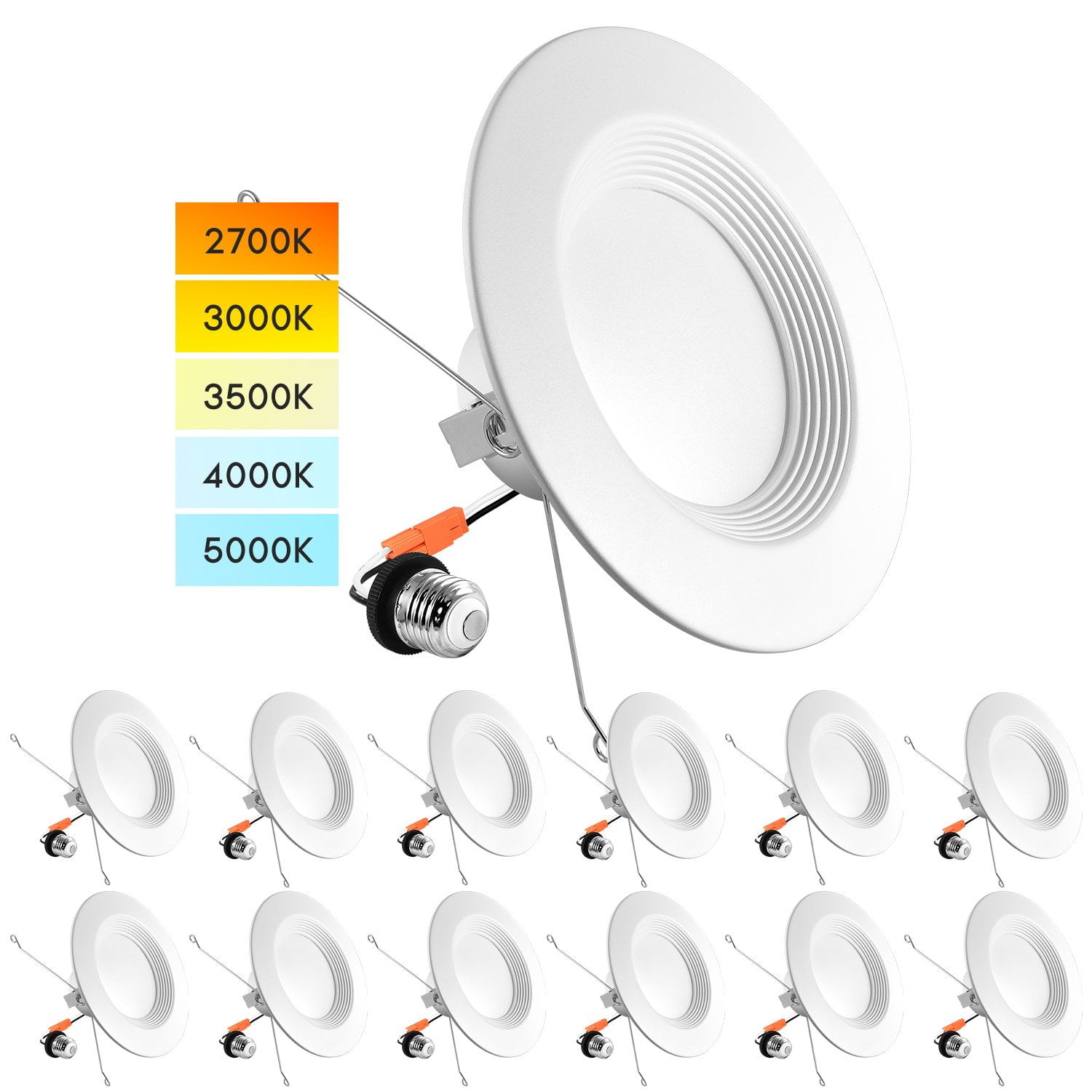Modern 5/6 Inch Color Selectable LED Recessed Downlight Kit, 12-Pack